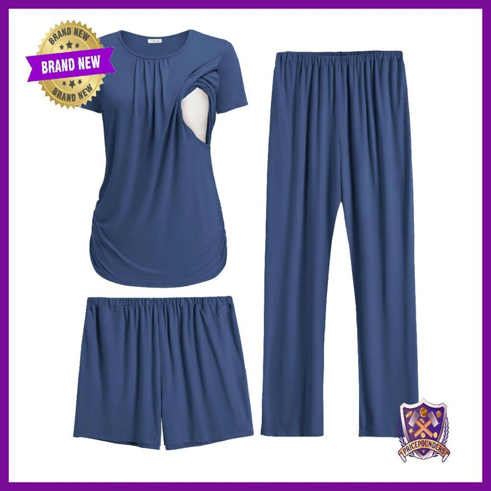 Maternity Nursing Pajamas Set 3 Piece Postpartum Lounge Breastfeeding